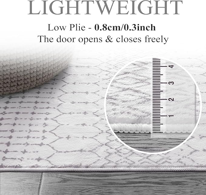Lahome Moroccan Door Rugs for Entryway Indoor 2x3 Non-Slip Washable Front Door Mat Stain Resistant Untra-Thin Grey White Small Kitchen Rug, Geometric Inside Door Mats for Entrance Bathroom Sink Hana