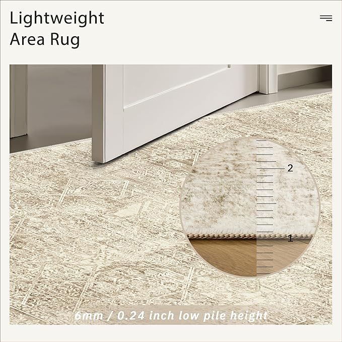 Soalmost 6x9 Area Rug for Living Room Floral Washable Non-Slip Modern Rugs for Bedroom Dinning Room Ultra-Thin Indoor Brown