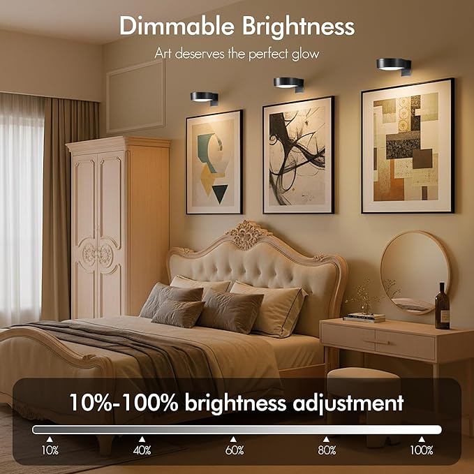 3-Pack Picture Lights for Wall, Rechargeable Battery Operated LED Painting Light with Remote Control Dimmable & Timer, 3 CCT Magnetic Art Display Lighting, Wireless Wall Decor Puck Light, Black