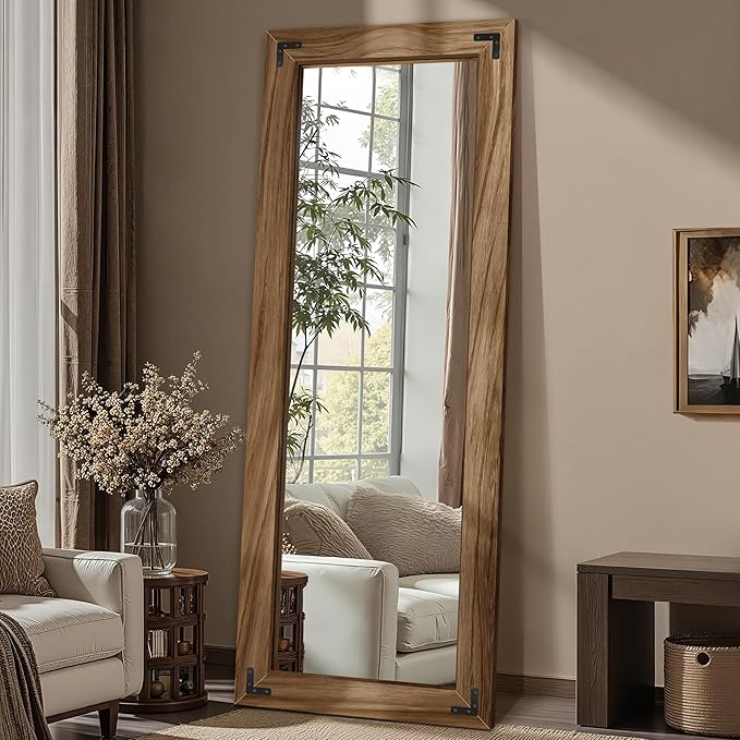 FICTOR Wooden Full Length Mirror, 65"x24" Solid Wood Frame Floor Mirror, for Farmhouse, Bedroom, Living Room, Entryway Decor, Leaning or Hanging