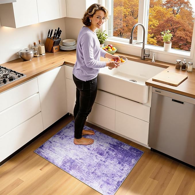 RELEANY Washable Area Rugs 2'x3' Non-Slip Modern Abstract Soft for Living Room Entryway Bedroom Nursery, Print Pattern, Purple Gray Pink White