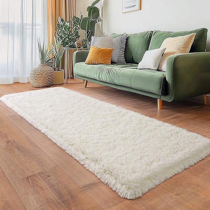 Soft Runner Rugs for Bedroom Hallways, 2x6 Area Rugs for Living Room, Modern Shaggy Carpets Fuzzy Rug for Boys Girls Dorm Nursery Home Decor Aesthetic, Upgrade Non-Slip Durable, Cream White