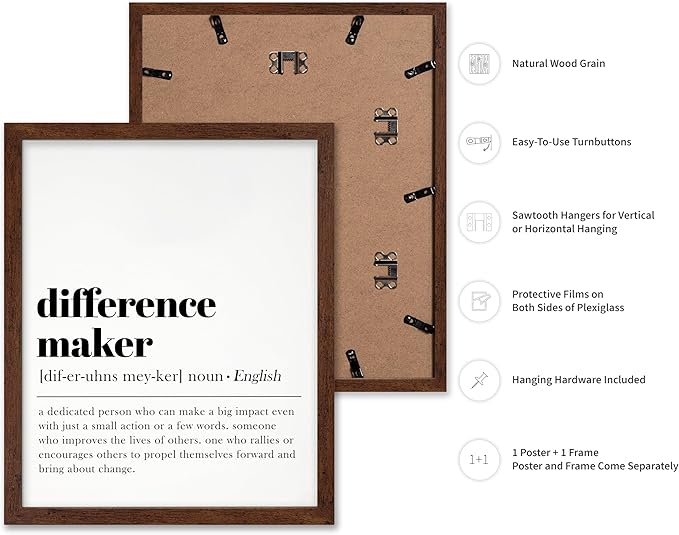 Poster Master Typography Poster - Dictionary Print - Definition of Difference Maker, Book Page - Gift for Teacher, Mentor, Friend - Wall Decor for Home, Classroom, Office, 16x20 Brown Framed