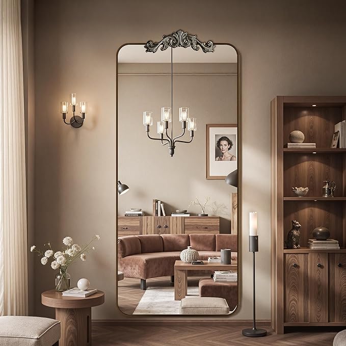 Vintage Full Length Mirror, 71"x28" Floor Mirror with Carved, Full Body Mirrors for Home Decor, Standing/Hanging Large Wall Mirrors for Bedroom/Living Room/Entryway, Bronze, Retro Style