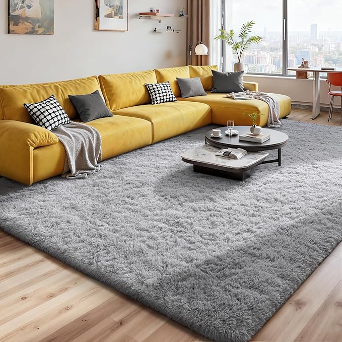 Soft Area Rugs for Bedroom Living Room Plush Fluffy Rug 9x11 Feet, Shag Furry Area Rug Carpet Non Shedding for Nursery Children Kids Girls Room Home Decorative, Gray