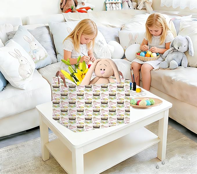 NTAOHAMPER Rectangular Easter Eggs Basket Empty,Toys Storage Bin with Handles,Room Decor,Gift Basket(Garland Easter Egg)