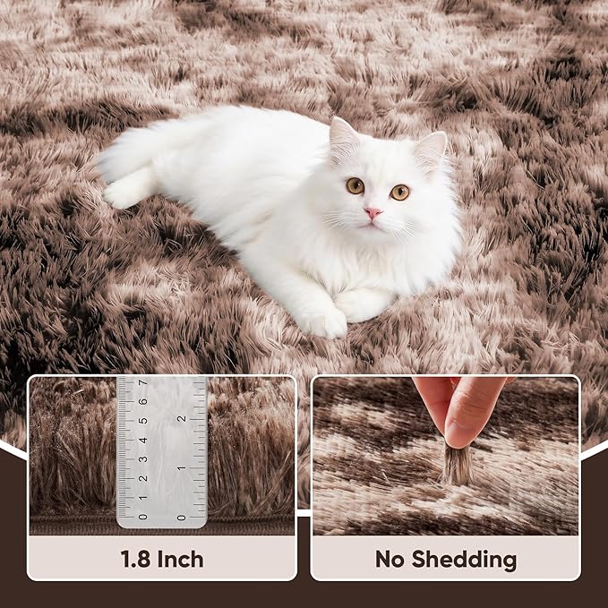 Area Rug for Living Room Bedroom: 9x12 Soft Fluffy Shag Upgrade Non-Slip High Pile Carpet Large Fuzzy Plush Indoor Floor Decor Shaggy Coffe Tie-Dyed Rug for Kid Boys Girls Playroom Nursery Modern Home