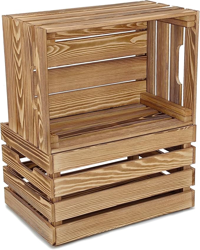 Brown Wooden Crates are Suitable for Storage, Milk Crates, Wine Crates, Festival Decorations, Camping, and Other Multi-Purpose. They are Sturdy and Durable, set of 2 Length of 17.7 inches.