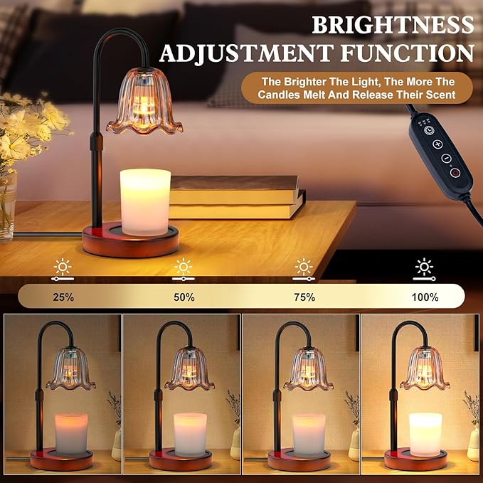 Candle Warmer Lamp Electric: Timer Dimmer Candles Warming Jar Light - Height Adjustable Dimmable Warmers Lamps - Flower No Flame Lamps with Heat Warm Melt Wax - Home Bedroom Decor Table Light