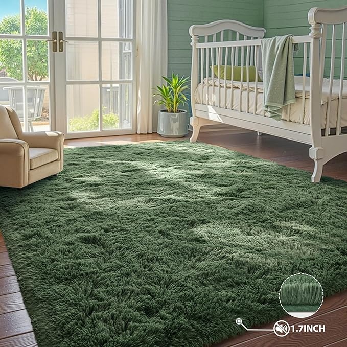 6x9 Green Area Rugs for Living Room Fluffy Shag Rug,Plush Bedroom Grass Carpet for Kids Teens Indoor Classroom Home Decor Aesthetic