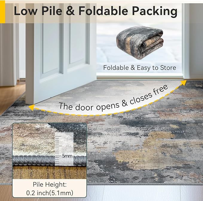 RELEANY Washable Area Rugs 6'x9' Non-Slip Modern Abstract Soft for Living Room Entryway Bedroom Nursery, Print Pattern, Charcoal Brown