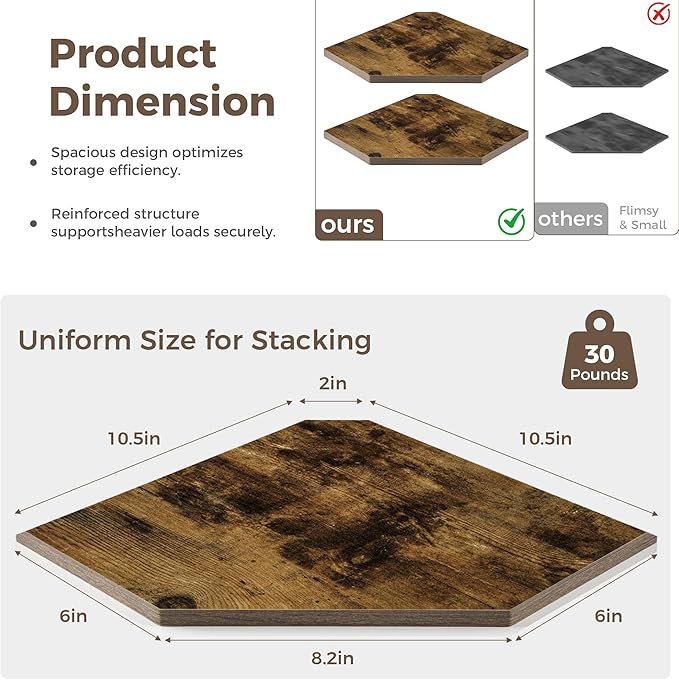 Corner Shelves 4-Pack for Bathroom & Kitchen, Space-Saving Floating Corner Wall Shelf with Easy Installation- Brown