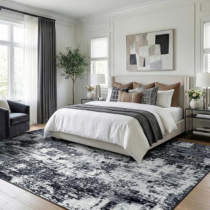 RELEANY Washable Area Rugs 2'x3' Non-Slip Modern Abstract Soft for Living Room Entryway Bedroom Nursery, Print Pattern, Black Navy Blue Gray
