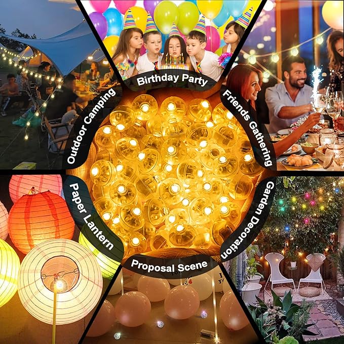 100pcs Yellow LED Balloon Light, Tiny Led Lights Round LED Ball Lamp for Balloons Birthday Party Event Fun Indoor Outdoor Wedding Decoration Halloween Christmas Supplies