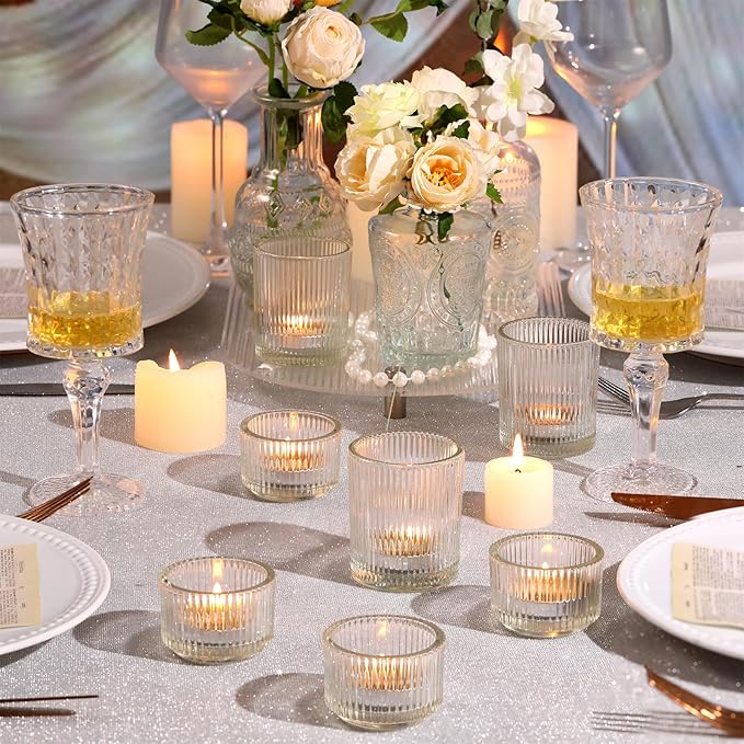 NITIME 10pcs Assorted Clear Votive Candle Holders for Wedding Centerpiece, Clear Tea Light Candle Holders, Glass Candle Holder for Table Centerpiece, Wedding, Home and Party Decorations
