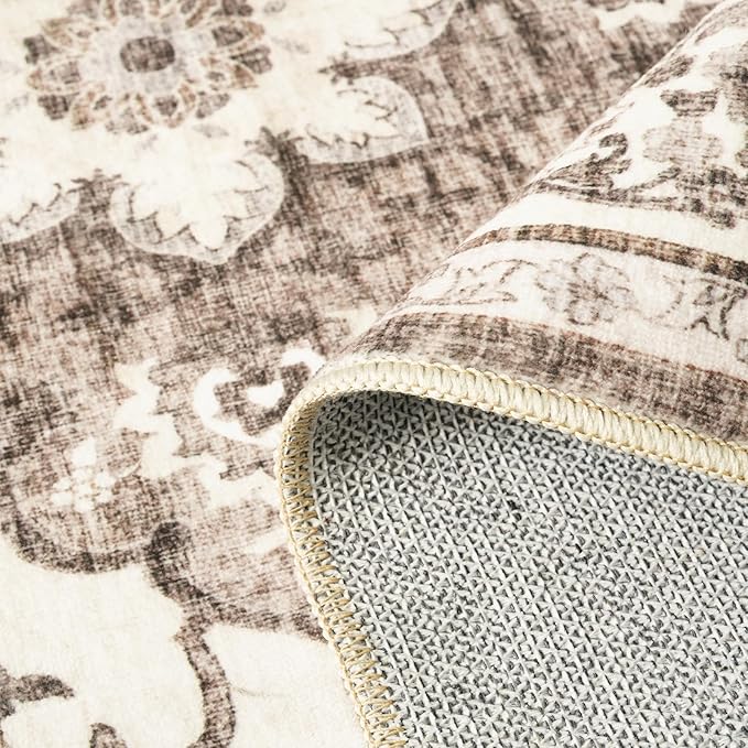 Washable Oriental Hallway Runner Rug - 3x10 Rugs for Living Room Soft Carpet for Bedroom Kitchen Waterproof Floral Distressed Indoor Stain Resistant Non-Shedding Floor Carpets (Beige, 3X10)