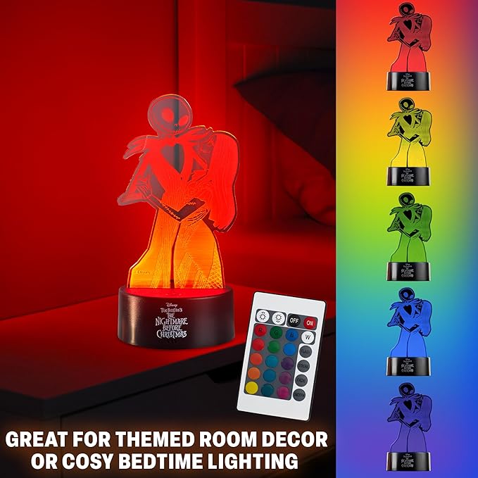 Get Trend Nightmare Before Christmas 3D Illusion Night Light for Kids, Jack & Sally, 16 Colors, 4 Lighting Modes, Dimmable, LED Desk Lamp, Bedroom Decor, Halloween Gifts (Multi NMBC Jack Sally)