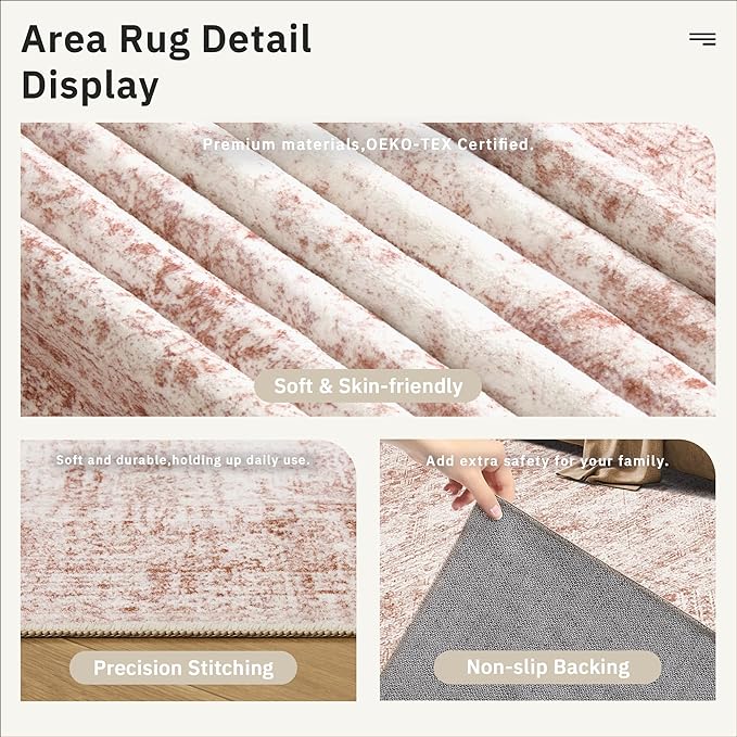 Soalmost 6x9 Area Rug for Living Room Washable Non-Slip Modern Rugs for Bedroom Dining Room Ultra-Thin Indoor Pink Rug