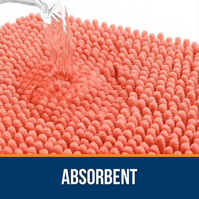 OLANLY Large Bathroom Rugs 45x27, Extra Soft Absorbent Chenille Bath Rugs, Rubber Backing Quick Dry, Machine Washable Bath Mats for Bathroom Floor, Tub and Shower, Home Decor Accessories, Coral