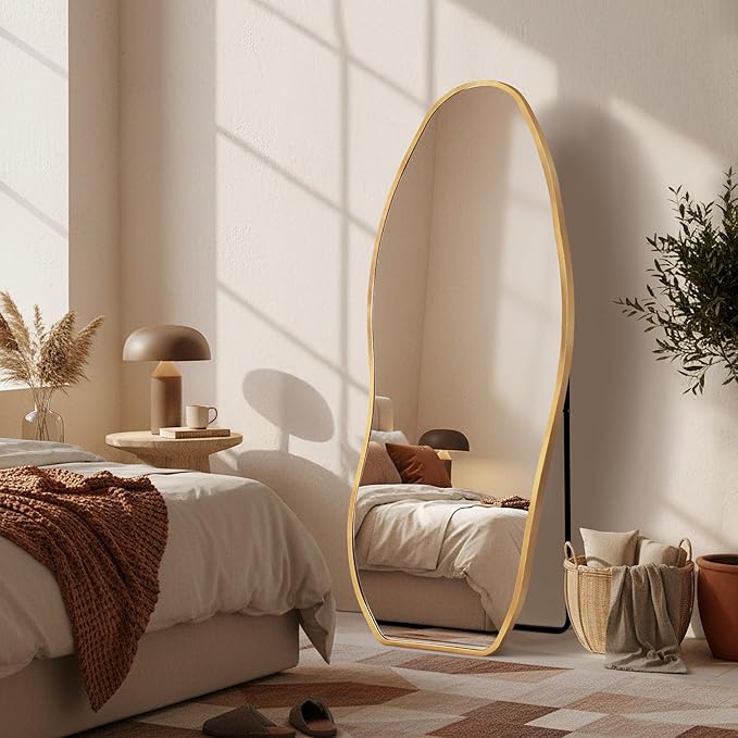 Dorlicecass Mirror Full Length - Irregular Full Body Mirror Standing or Leaning or Wall Hanging 63"x 24" Asymmetrical Aviation Aluminum Alloy Frame Unique for Bedroom, Living Room, Cloakroom, Entryway
