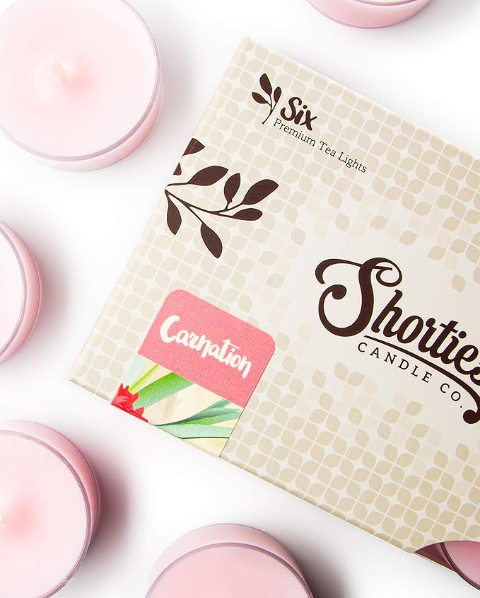 Pure Carnation Premium Tealight Candles - Highly Scented with Essential & Natural Oils - 6 Pink Tea Lights - Beautiful Candlelight - Made in the USA - Flower & Floral Collection