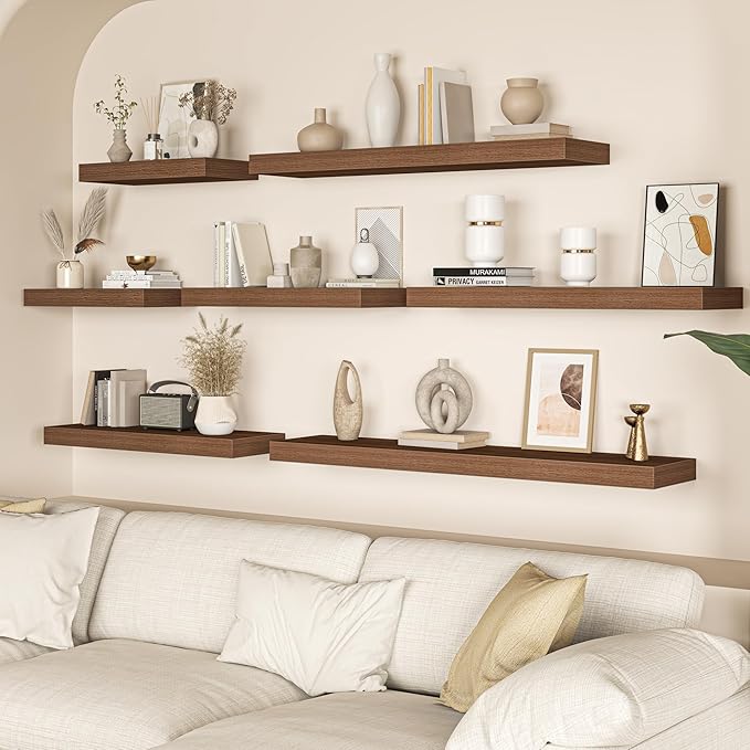 12 Inch Deep Floating Shelves, 60W x 12D Floating Shelf for Books, Rustic Wood Deep Wall Shelves for Home Storage & Display, 1.5" Thicked Shelves for Kitchen, Living Room, Bedroom, Walnut, 1 Pack