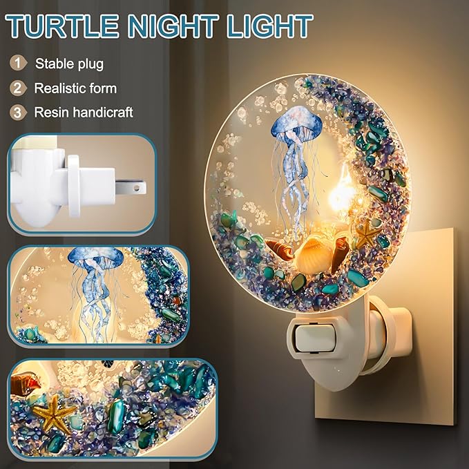 Hortsun Plug in Seashell Night Light Ocean Sea Animal Decorative Night Light Plug in Beach Lamps Vintage Ocean Lamps for Adult for Home Bedroom Living Room Bathroom Wall(Jellyfish)