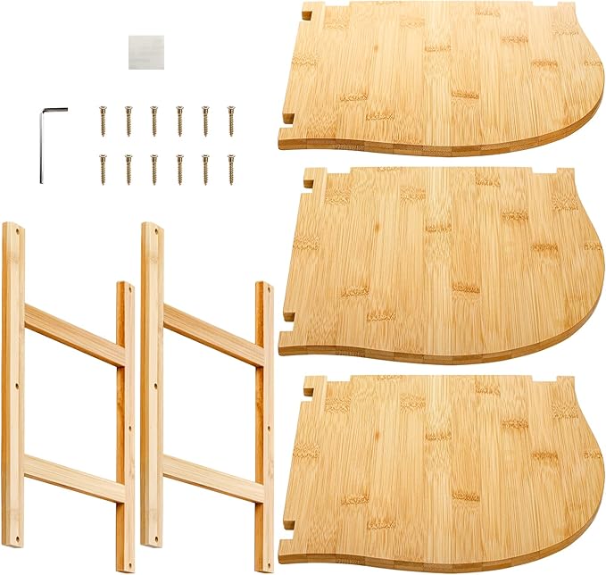 Goaste 3-Tier Bamboo Corner Shelf, Kitchen Countertop Storage Organizer, Cabinet Plate Rack for Pantry Organization, Bathroom, Desktop, 9.5 x 9.5 x 9.5 Inch