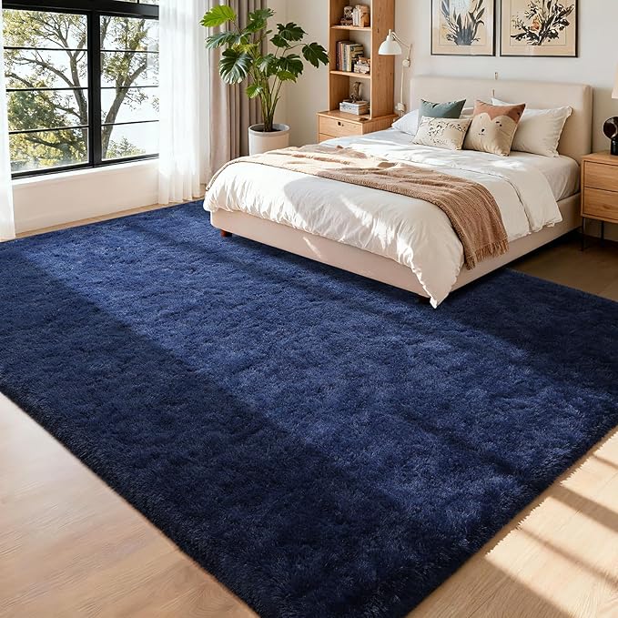 Soft Area Rugs for Bedroom Living Room Plush Fluffy Rug 7x10 Feet, Shag Furry Area Rug Carpet Non Shedding for Nursery Children Kids Girls Room Home Decorative, Navy Blue