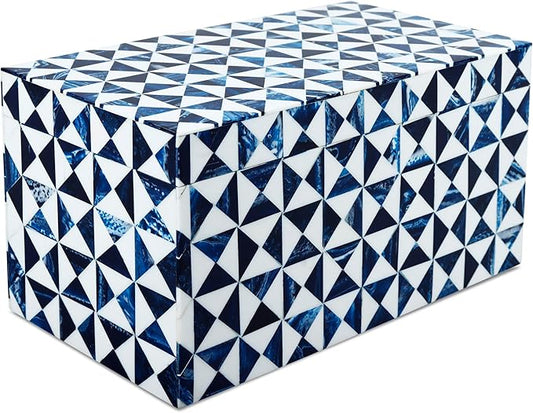Handicrafts Home Blue and White Decorative Storage Box with Lid– Large Decorative Storage Box, Handmade Resin Inlay Wooden Box, Memory Keepsake Box, Jewelry Organizer, Coffee Table Decor Box-10x5x5