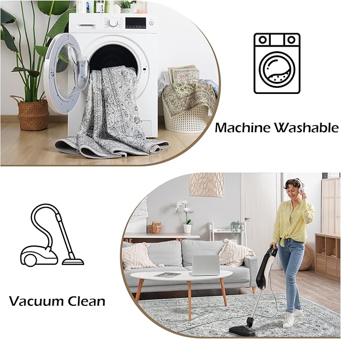 Goideal Washable Entry Rug 2x3, Gray Small Area Rugs Non Slip, Indoor Low Pile Carpet with Rubber Backing for Bathroom Kitchen Entryway Office
