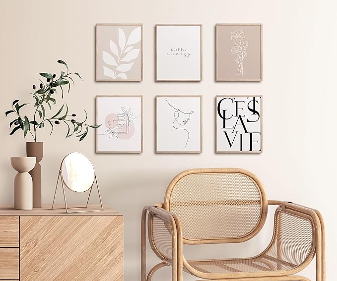 TwoDays Vanilla Girl Room Decor, Clean Girl Aesthetic Wall Art, Boho Beige Posters for Bedroom, Minimalist Cream Prints, Abstract Brown Pictures for Girls.(8" x 10", Set of 6, UNFRAMED)