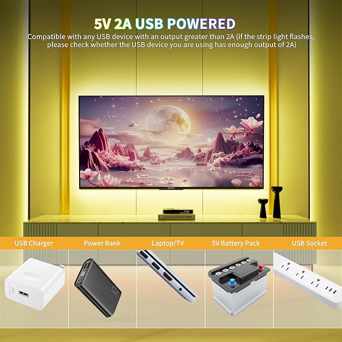 PAUTIX 5V USB COB RGB LED Strip Light 4.92ft/1.5m Color Changing Light Strips,TV Backlight Multicolor Flexible Under Cabinet Tape Lights with Bluetooth Control for Bedroom,Kitchen,Home DIY Lighting