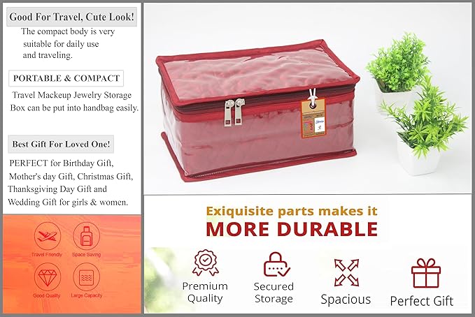 atorakushon Fabric Jewellery Organizer Make Up Kit with 5 Pouch (Maroon, Large)