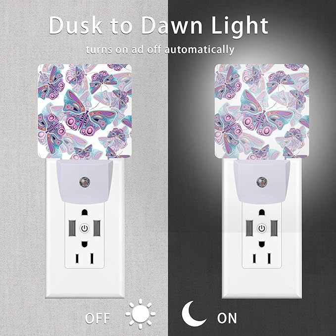 Butterflies Night Light,Colorful Purple Butterflies Night Lights Plug into Wall for Boys Girls, Led Lamp Indoor Home Decor 0.5W Nightlight Sleep Friendly