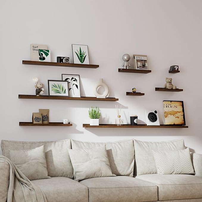 Small Floating Shelves for Wall Decor, Wall Mounted Wood Shelf for Bedroom, Living Room, Bathroom, Kitchen, Nursery, Display Ledge Shelf with Lip Set of 2-8 Inches, Walnut