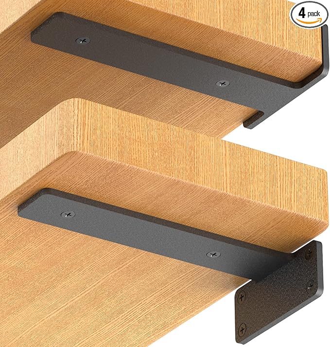 Starunder 4 Pack Floating Shelf Brackets, 6 Inch Heavy Duty Industrial Shelf Bracket, Black Metal L Brackets for Shelves Support DIY(1/5 Inch Thicked)