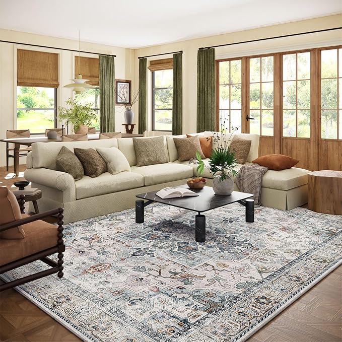 palohom 10x12 Area Rugs for Living Room: Large Area Rug Washable Stain Resistant Non Slip Distressed Vintage Low Pile Faux Wool Soft Rugs for Bedroom Farmhouse Dining Room Kids Playroom Nursery