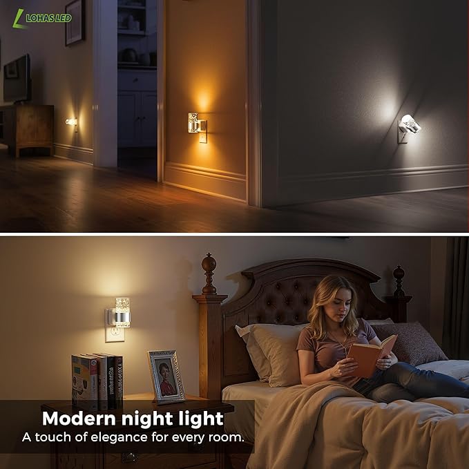 L LOHAS LED Night Lights Plug into Wall, Dimmable Night Light with Dusk-to-Dawn Sensor, Soft White/Cool White/Amber 3 Color Light, Adjustable Brightness, Rotatable Plug, Bubble Nightlight for Hallway