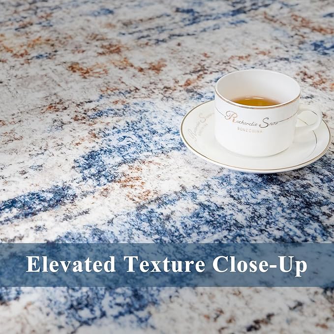 3x4 Rug Washable for Entryway - Non-Slip Modern Small Indoor Area Rug for Bathroom,Living Room，Bedroom - Abstract Neutral Soft Low-Pile Throw Mat with Rubber Backing (Blue Brown)