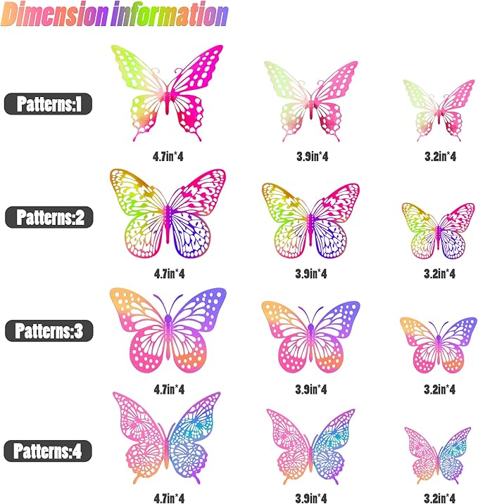 SAOROPEB 3D Butterfly Wall Decor 48 Pcs, 4 Styles, 3 Sizes, Purple Butterfly Decorations for Birthday Parties, Removable Stickers