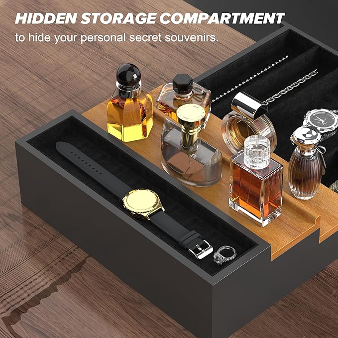 upcessory Cologne Organizer for Men, 3 Tier Wood Perfume Organizer with Felt Lining Drawer and Hidden Compartment Perfume Display Holder, A gift for men