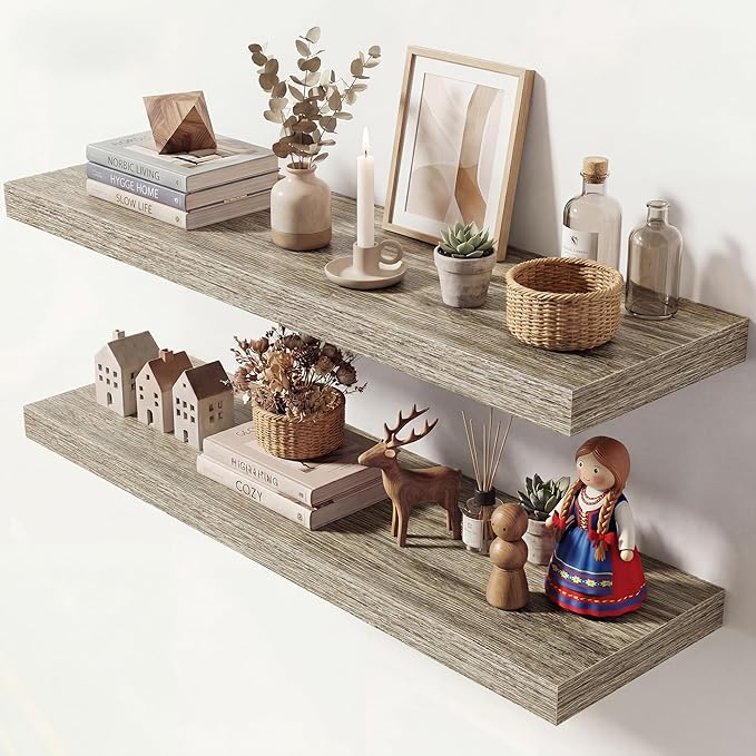 Dreamland 40 Inches Floating Shelves for Wall, 9.3" Deep Long Floating Shelves Set of 2, Large Display & Storage Shelf, Wall Shelf for Bathroom Bedroom Living Room Kitchen Office, Grey