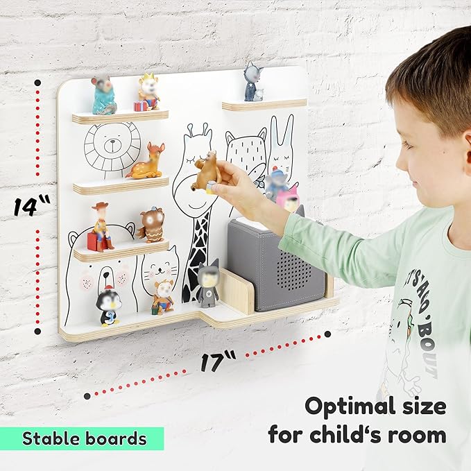 stadtecken Wooden Shelf for Music Box I Suitable for The Toniebox and ca. 35 Tonies I Perfect Storage in The Children's Room I for Setting up or Hanging (Medium, Friends)