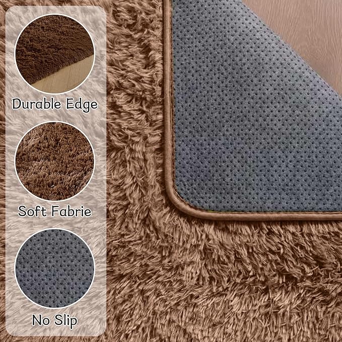 Fluffy Area Rugs for Bedroom - Soft Plush Shag Rug for Living Room Nursery Kids Room - Non Slip Fuzzy Shaggy Floor Carpets for Girls Boys Play Room Dorm Decor (Brown, 3' x 5')