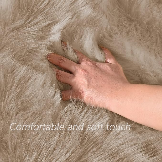 Latepis 8ft Round Light Brown Beige Rugs for Bedroom Fluffy Shag Large Circle Throw Rugs for Living Room Washable Faux Sheepskin Fur Plush Rug Home Decor