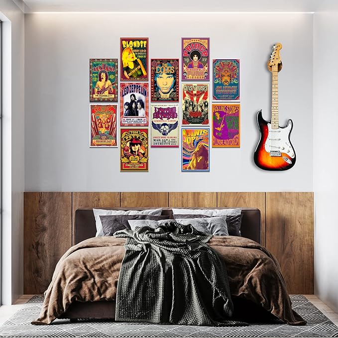 Woonkit Vintage Rock Band Posters for Room Aesthetic, 70s 80s 90s Retro Music Bedroom Decor Wall Art, Concert Poster Wall Collage, Old Music Album Cover Prints (12 SET A, 7.8X11.8 INCH)