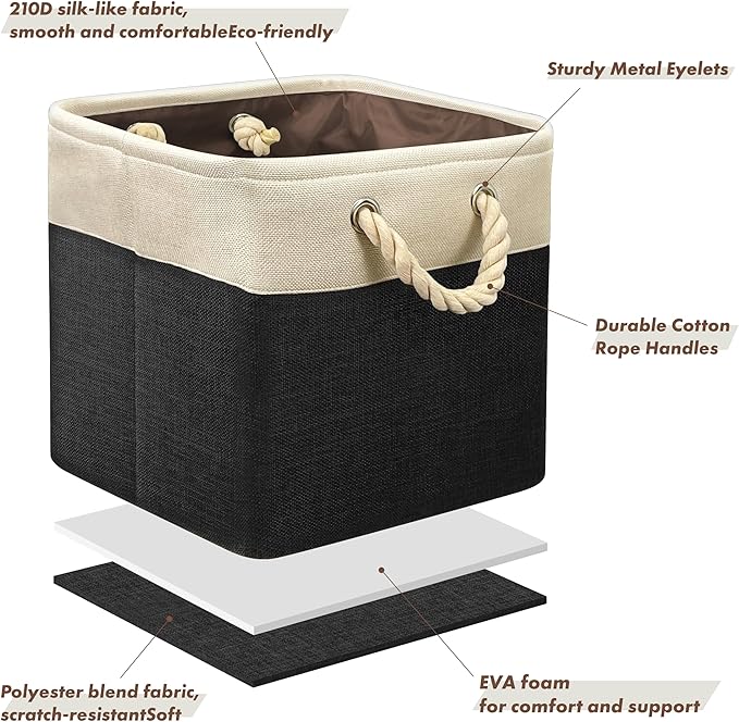 Simple Houseware Fabric Storage Cubes, 13" x 13" Storage Bin, 3 Pack, Black