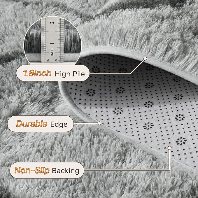 4x6 Area Rugs for Bedroom, Grey Plush Fluffy Shaggy Living Room Rugs Non-Slip, Ultra Soft Carpet for Nursery Kids PlayRoom Dorm Office Indoor