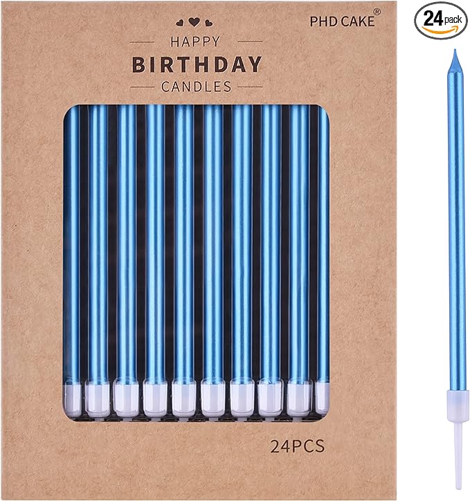 PHD CAKE Blue Long Thin Metallic Birthday Candles, Cake Candles, Birthday Parties, Wedding Decorations, Party Candles